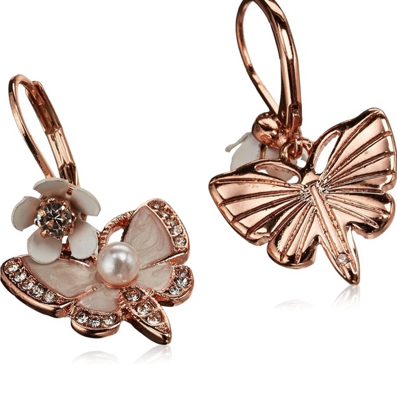 Butterfly Drop Earrings | Pearl Accent | - Picture 3 of 3
